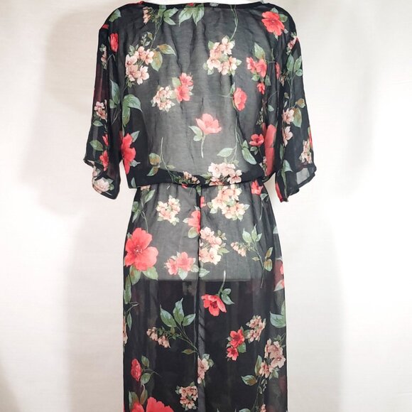 Dark floral Sheer kimono topper with tie waist Women’s 3X - Picture 2 of 8